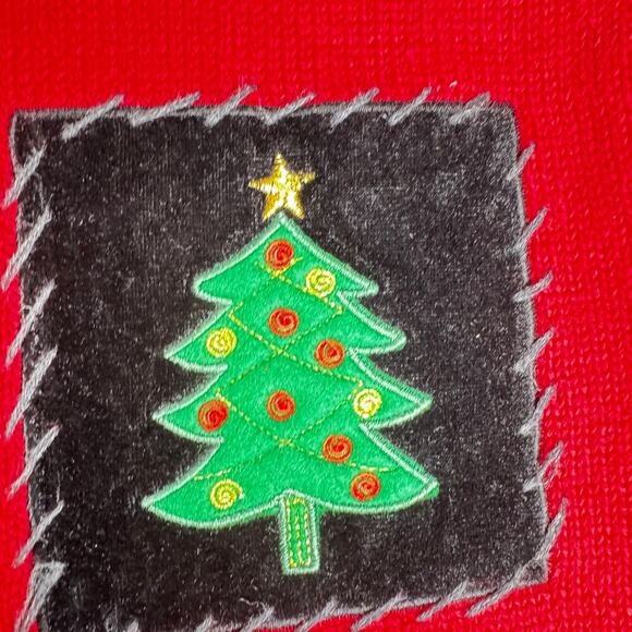 Christmas Sweater Vest Petite Women's sz Large Red Zipper Tree Poinsettia Snow - Picture 10 of 12